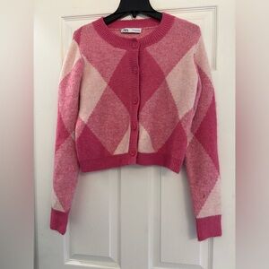 Zara Pink Argyle Cardigan